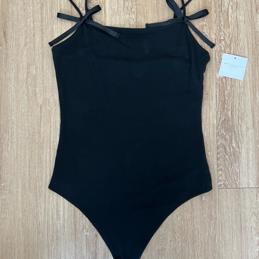 NWT AE Black Bodysuit with Bow Straps